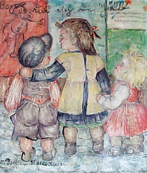 Drei Kinder vor Lifaßsäule